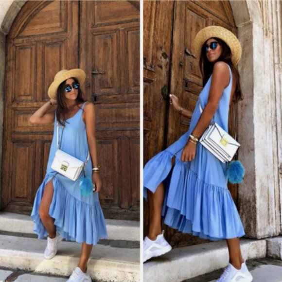 ZARA Oversized Ruffle Hem Midi Dress - Size M - Picture 8 of 11